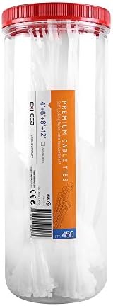 450pc Cable Ties 4+6+8+12-Inch Self-Locking Assorted Nylon Zip Wire Tie-Wrap in White (Combo Pack) by EXHEED
