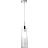 Globe Electric 64023 1-Light Pendant, Polished Chrome Finish, Clear Glass Shade with Frosted Glass Insert, Pendant Light Fixt
