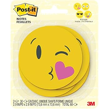 Post-it Printed Notes, 3 in x 3 in, Emoji designs, 4 alternating faces, 2 Pads/Pack, 30 Sheets/Pad (BC-2030-EMOJI)