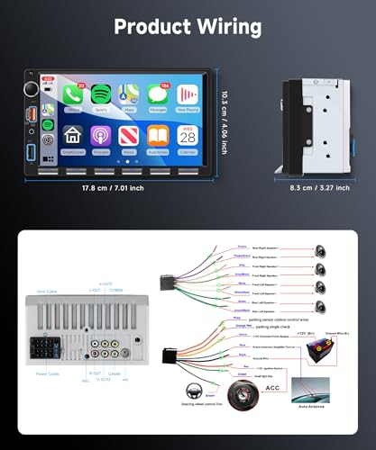 VECHTEL Car Radio 2 Din Piano Keys with CarPlay Android Auto Wireless, 7 Inch IPS HD Touch Screen Car Radio Support Bluetooth FM Radio USB/Type-C Mirror Link SWC Rear Camera