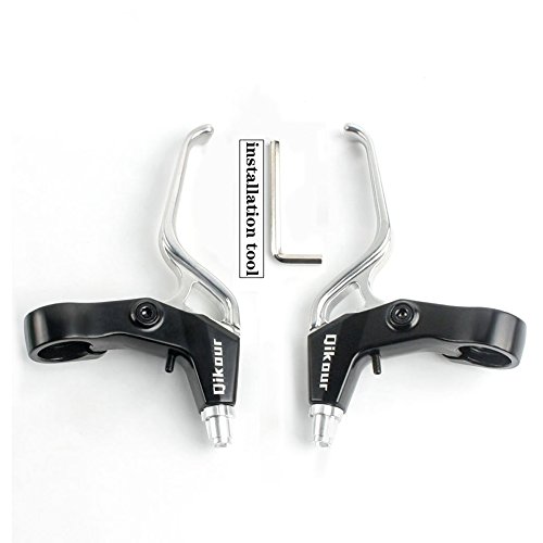 TOPBRY Bicycle Brake Lever,1 Pair Universal Full Aluminum Alloy Bicycle Brake Handle 2.2cm Diameter for Mountain Bike, Road Bike, Folding Bike, MTB (Silver & Black, 3-Finger)