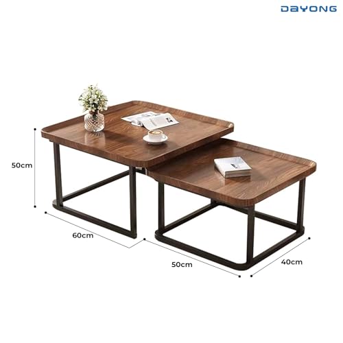 DAYONG Square Coffee Table Set of 2, End Table Set, Modern Side Tables, Nesting Table For Living Rooom Bedroom Office Dormitory Small Household Balcony Yard (Walnut)