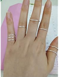 Candyfancy - Anillo de plata de ley 925 de 0.047 in apilable Midi fino, ajuste cómodo, anillo de boda, tamaño 2,5   9 (plata, 8 piezas)