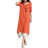 Romacci Women Casual Plus Size Dress Vintage Long Boho Maxi Dress (XXL, Orange)