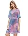 MakeMeChic Women's Short Sleeve See Through Sheer Mesh T Shirt Dress Multicolored XL