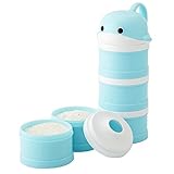 Formula Dispenser, Stackable Portable 3 Compartments Milk Powder Dispenser & Snack Container by Udaone-with Handle & 3 Funnel Lids/360ML 0M+ (Blue Whale)
