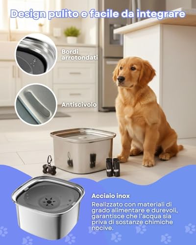 NOOGUI - Bowl for Dogs - Capacity 3L - Anti-drip Bowl Anti-Spill Anti-tip - Animal Accessory Non-Slip Base - Dog Water Bowl - Dispenser with 4 Bags Included