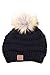 ScarvesMe CC Solid Ribbed Beanie with Fur PomPom (Black)
