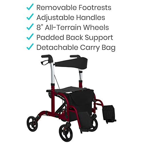 Vive Mobility Rollator Wheelchair Transport Chair 4 Wheel Walker