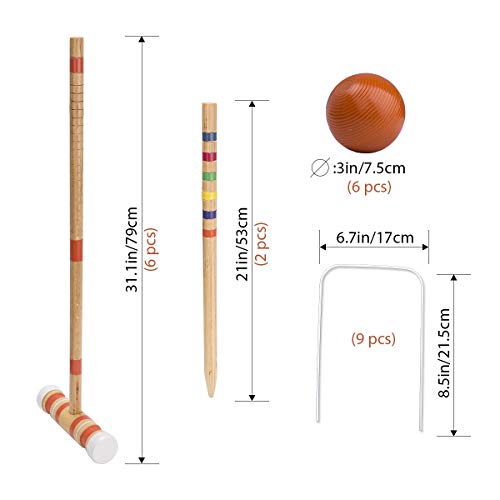 ROPODA Six-Player Croquet Set with Wooden Mallets, Colored Balls, Sturdy Carrying Bag for Adults &Kids, Perfect for Lawn,Backyard,Park and More. ROPODA Six-Player Croquet Set with Wooden Mallets, Colored Balls, Sturdy Carrying Bag for Adults &Kids, Perfect for Lawn,Backyard,Park and More.