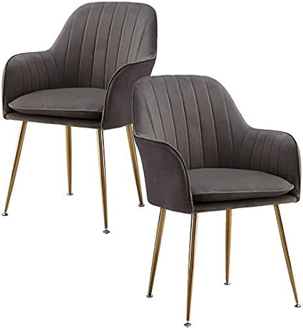 [Gris Oscuro, Juego de 2] Sillas de Comedor de Terciopelo con Patas de