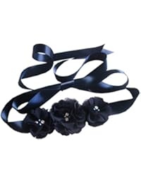 Bridesmaid and Flowergirls sashes wedding sash pearls flowers belts (Dark navy)