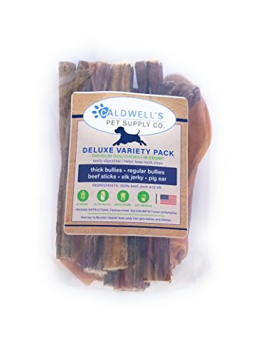 Caldwell's Pet Supply Co. Deluxe Variety Pack Dog Chews/Bully Sticks/Pigs Ear/Beef Sticks/Elk Jerky
