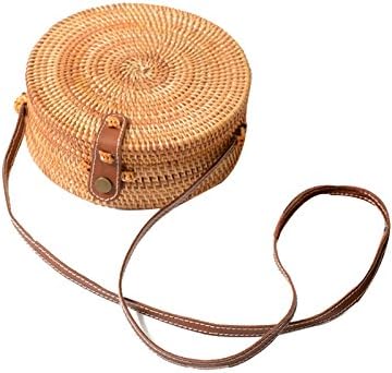 PORALA Round Woven Ata Rattan Bag Beach Bali Bag Crossbody Bag, Handbag,Tote Bag