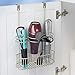 mDesign Steel Over Cabinet Door Hair Care, Hot Styling Tool Organizer Storage Basket for Hair Dryer, Flat Irons, Curling Wands, Straighteners, Space Saving, 3 Sections, Concerto Collection - Satin