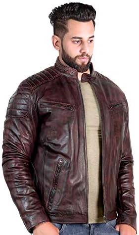 LeatherCreative Men, Sheep Nappa Waxed Maronish Leather Brown Jacket