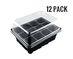 12 Grow Trays with Humidity Dome and Cell Insert - Mini Propagator for Seed Starting and Growing Healthy Plants - Durable, Reusable and Recyclable - 12 Pack - 144 Cells - Free plant labels!