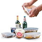 Reusable SILICONE STRETCH LIDS (9 pack) - No More Cling Wrap - Universal Non-Toxic BPA Free Modern Clear Covers Fit Various Sizes Bowls, Jars, Cups, Cans, Casseroles, Pots, Pans, Plates or Bottles