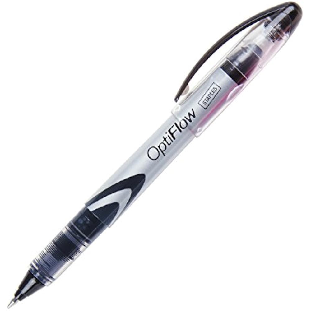 Staples Opti Flow Roller Ball Pens Fine Point Black 1 Dozen Office