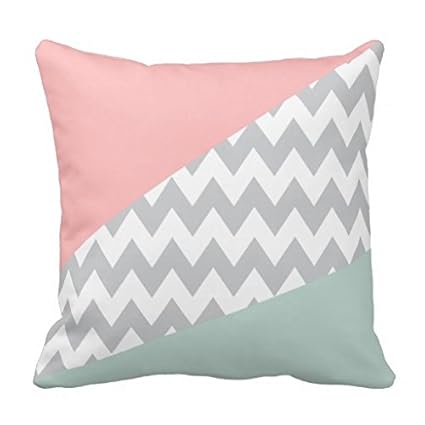 Grey Chevron Decorative Mint And Coral Throw Pillow Case 18x18
