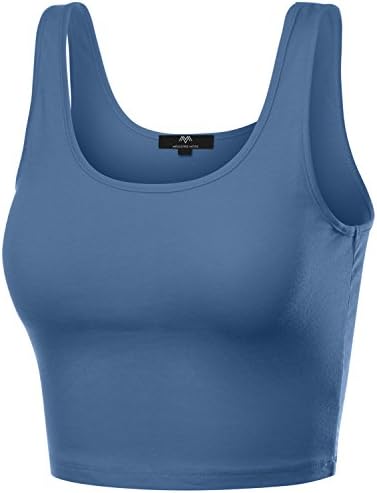 Meilleur Mode Scoop Neck Basic Tank Crop Tops Denim B Medium