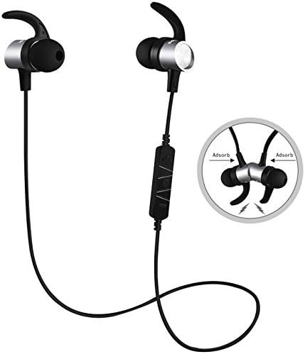 Bluetooth Headphones, Sowak w/ Mic Wireless Earbuds 6 Hours 4.1 cVc 6.0 Magnetic Lightweight and Fast Pairing Noise Cancelling Snug Silicon Sport In-Ear Earphones(Silver)