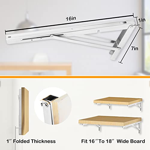 YOC Folding Shelf Brackets 16 Inches, Folding Table Hinge, Stainless Steel, Collapsible Wall Mount DIY Bracket for Work Bench Table, Max Load 330 Lb, Pack of 2 with Screws