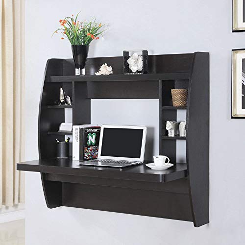 totoshop Computer Table Floating Wall Mount Desk with Storage Shelves Home Office Bedroom