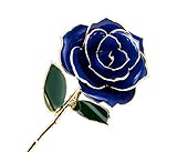 Long Stem Blue Rose Flower With Thorns Dipped in 24k Gold and Last Forever, Love To Her Packing Box (Blue)