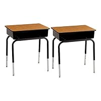 Fat Catalog ALT-24101 Adjustable-Height Open Front School Desk w/ Metal Bookbox - Oak/ Black (Pack of 2)