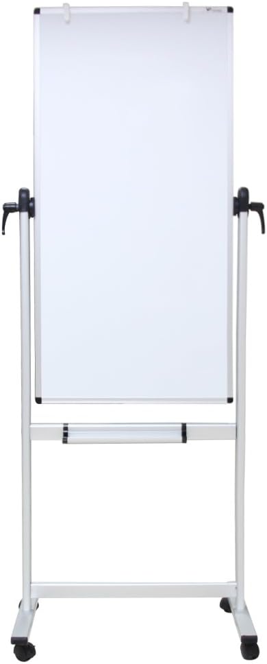VIZ-PRO Double-Sided Magnetic Revolving Mobile Whiteboard, Aluminium Frame & Stand,W600xH1200mm, W60 x H120 cm