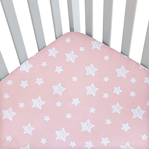 Baby Crib Sheets - Silky Soft Microfiber Fitted Sheet, Snug Fit for Standard Size Crib Mattress, Pink Star