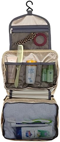 OWNFUN Hanging Toilettry Bags Shower Kit Waterproof Travel Bag Potable Makeup iPad Packing Organizer Case for Men Women Bussiness and Vacation in Gym Hotel Bedroom 10.2"x4.3"x6.3" (Beige)
