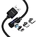 Magnetic Cable, GARAS 3 in 1 L Shaped Nylon Braided USB Fast Charging & Data Syncing Cord with LED Light Compatible with Mirco USB, Type C Smartphone and iProduct (3.9 ft-Black)