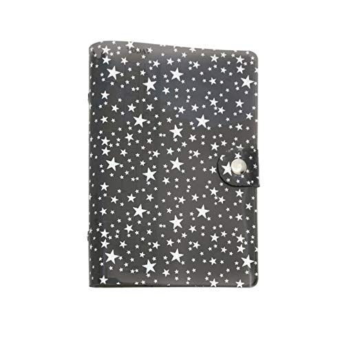 A6 A5 6-Holes Colorful PVC Cover Round Ring View Binder with Snap Button Closure File Folder (Black Stars, A6 Combo)