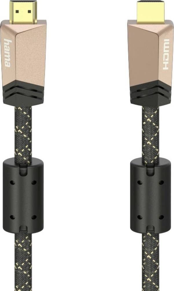 Hama HDMI Cable 2.0 B Premium HDMI Male Cable 18 Gbps 4K HDR Full Metal Gold-Plated 0.75 m Black/Brown