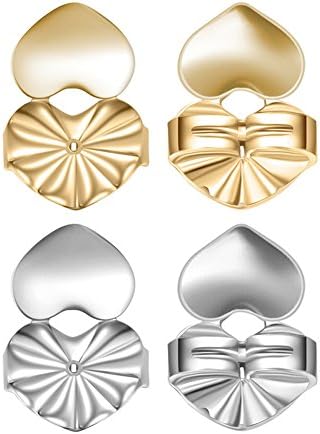 Dr Nezix Fashion Earring Lifters Backs, 2 Pairs of Adjustable Hypoallergenic Earring Supports Lifts, Heart-shaped