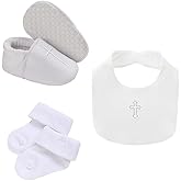 Baby Baptism Cross Sneaker Shoes & Socks, White Christening Baptism Sets for Baby,3Pcs