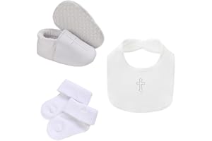 TJCONETJC Baby Baptism Cross Sneaker Shoes & Socks, White Christening Baptism Sets for Baby,3Pcs