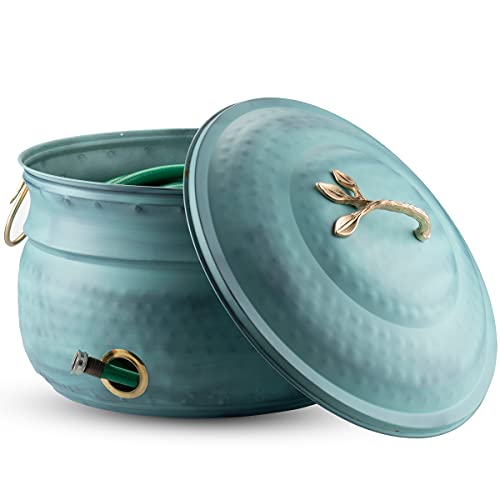 LifeSmart Decorative Garden Hose Pot Storage Holder with Lid 12 x 16
