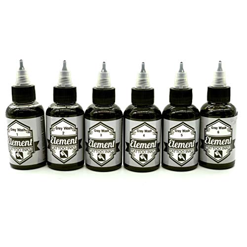 Element Tattoo Supply - Gray Wash Tattooing Inks 6 Bottles 2 OZ Pigment (Set 6-Shades)