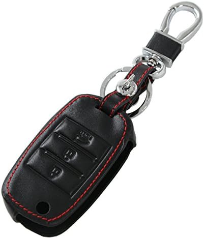 JustMos for KIA RIO K5 Optima Sportage Leather Key Case Fob Cover Holder (Fold Black 2)