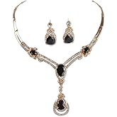 Women Cubic Zirconia Gold Plated Austrian Crystal Water Drop Necklace Earring Jewelry Set Fit with Wedding Dress