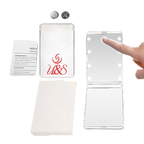 Useful & Simple Travel Makeup Mirror With Led Lights, Easy Switch On/Off Touch Pad with Adjustable Led Lights, Compact Mirror (White)