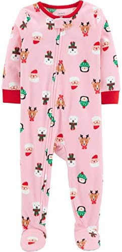 Carter's Baby Girls Pink Footed Pajama Holiday Reindeer Santa Polor Bear Penguin 18 Months & 24 Months