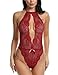 Avidlove Lingerie for Women Lace Teddy One Piece Halter Babydoll Bodysuit Wine Red M
