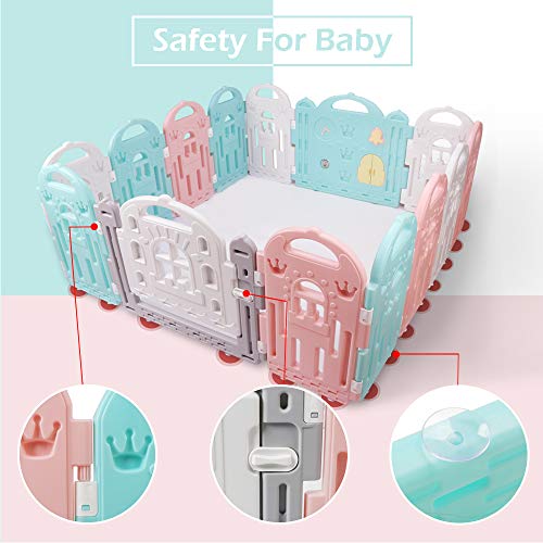 Baby Playpen, BAMMAX Baby Fence Baby Play Yards 14-Panel Kids Activity Centre Safety Playard Indoor Outdoor Portable Play Pen Play Area with Anti-Skid Silicone Sucker for Toddler 9 Months~3 Years Old - Thumbnail 2
