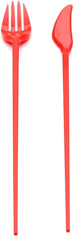 Chop Chops All-In-One Combo Personal Flatware Utensil Fork Knife & Chopsticks Utensils Set Made of Durable Plastic Perfect for Travel Multi Purpose (Red)