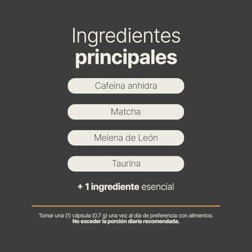 Cafeína Anhidra 240 Cápsulas de 700 mg. Adicionada con Matcha, Melena de León, Taurina y Vitamina B1. Ingredientes Naturales. Caffeine Blend B Life