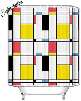 Crystal Emotion Crossover Rectangle Frame Polyester Fabric Bathroom Shower Curtain, Red Black Blue,54x78 inch